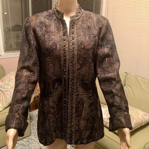 Chicos Jacquard Beaded Sequin Embellished Jacket